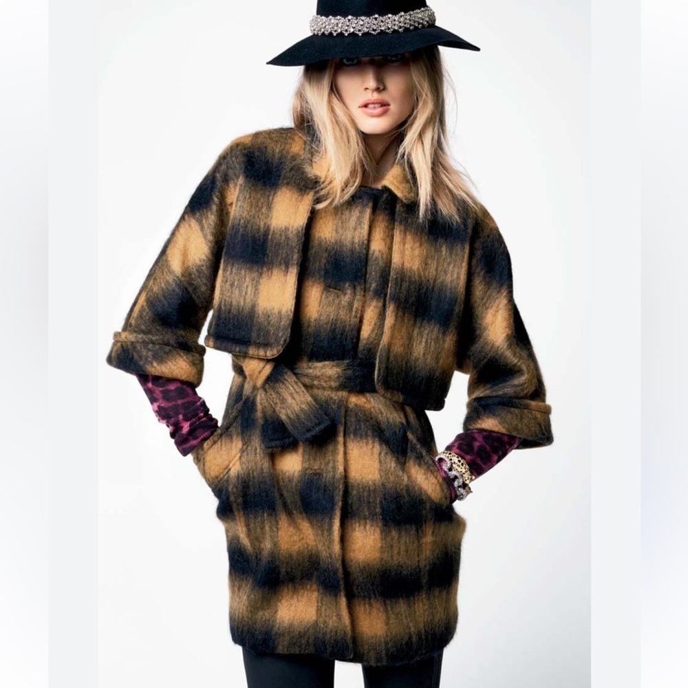 Juicy Couture Coat Jacket XS Plaid Belted 3/4 Sleeve Glaze Chelsea Womens